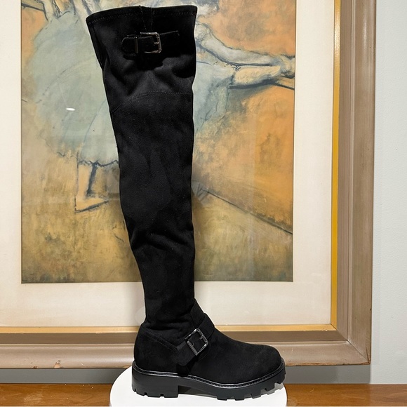 🌸MARC FISHER🌸 Ganven Lug Sole Biker Thigh-High Boots in Black Size: 7.5 - Picture 4 of 12